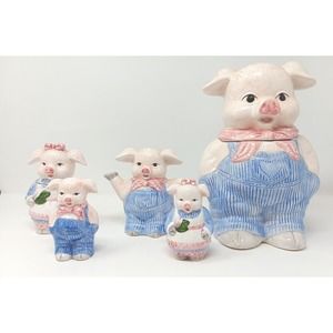 Piggy Farmer Cookie & Sugar Jars- Salt/Pepper Shakers-Creamer Vintage Collection